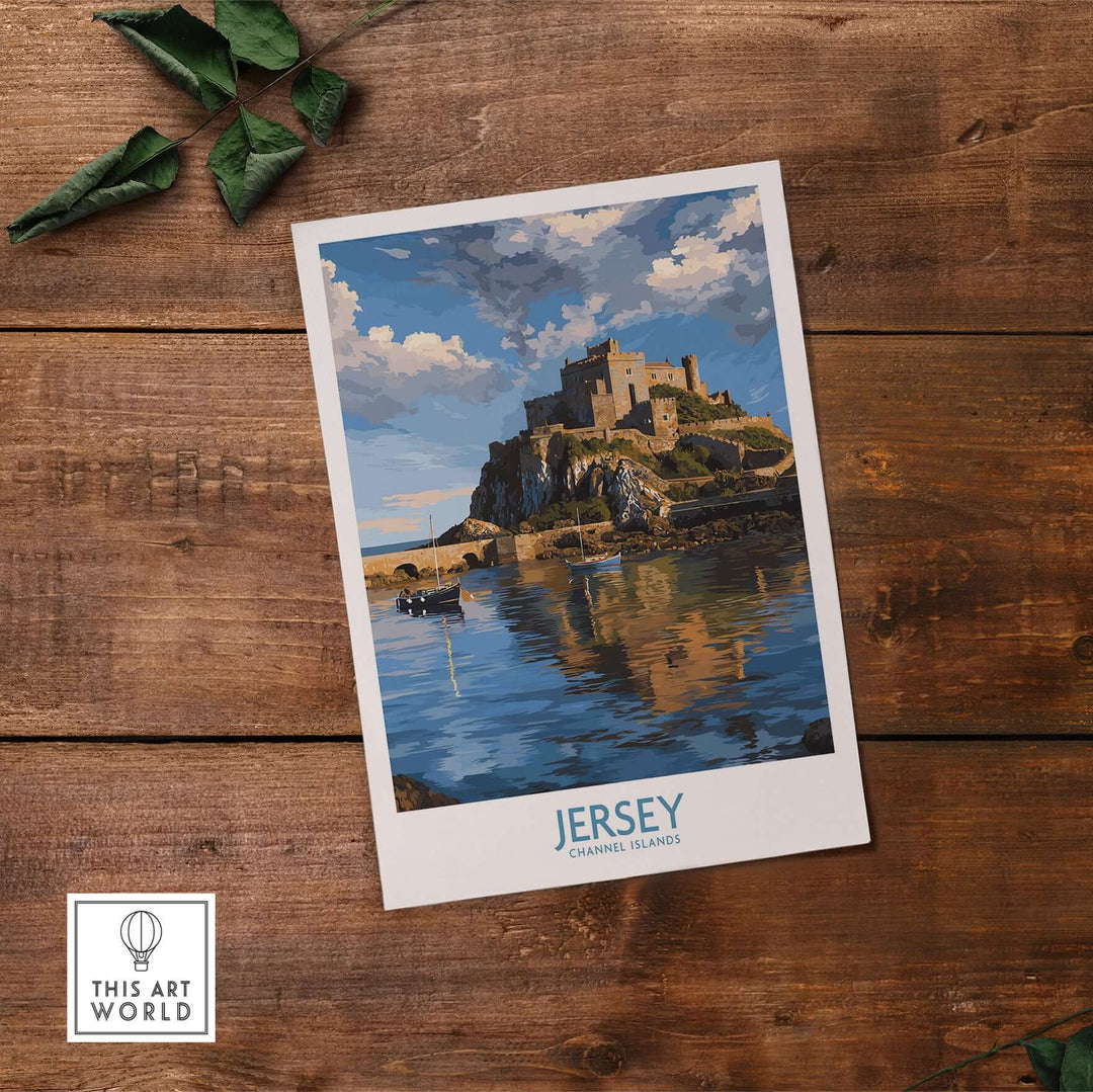 Jersey Channel Islands Mont Orgueil Castle Art Print | Historic Landmark Poster showcasing the iconic castle by the sea.