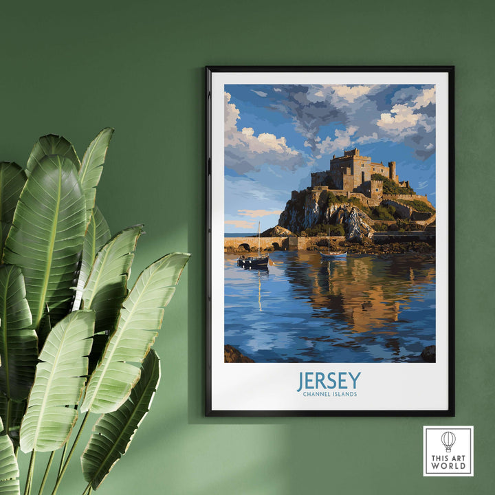 Jersey Channel Islands Mont Orgueil Castle Art Print | Historic Landmark Poster showcasing historical fortress by the sea.