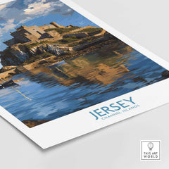 Jersey Channel Islands Mont Orgueil Castle Art Print | Historic Landmark Poster showcasing the majestic fortress.