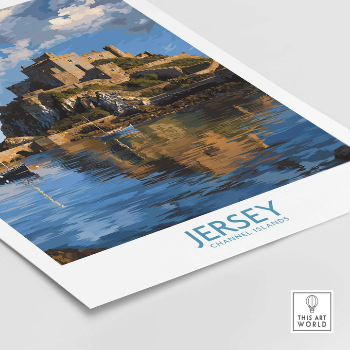 Jersey Channel Islands Mont Orgueil Castle Art Print | Historic Landmark Poster showcasing the iconic fortress.