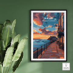 Jersey Poster - Elizabeth Castle Twilight Print showcasing a scenic view of Jersey with vibrant colors.