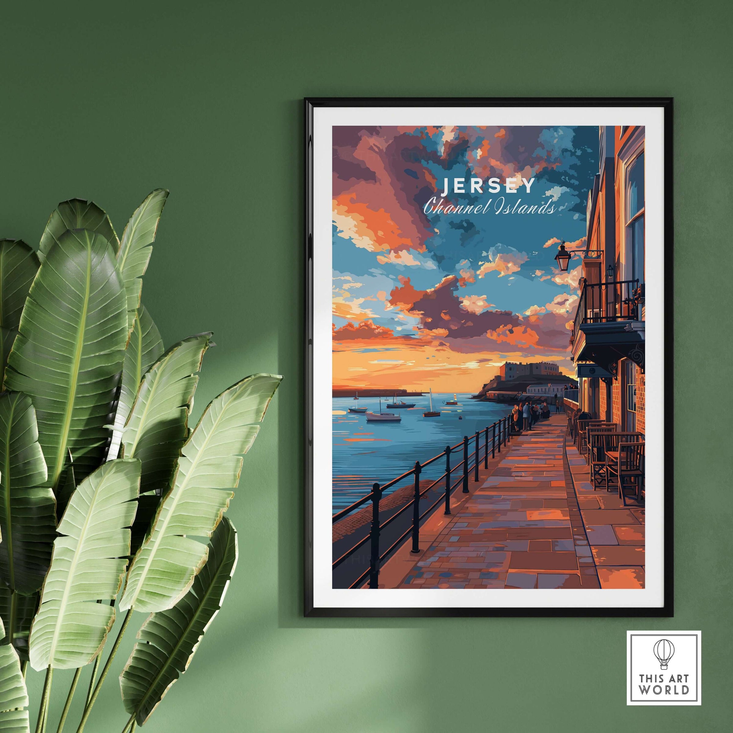 Jersey Poster - Elizabeth Castle Twilight Print showcasing a scenic view of Jersey with vibrant colors.