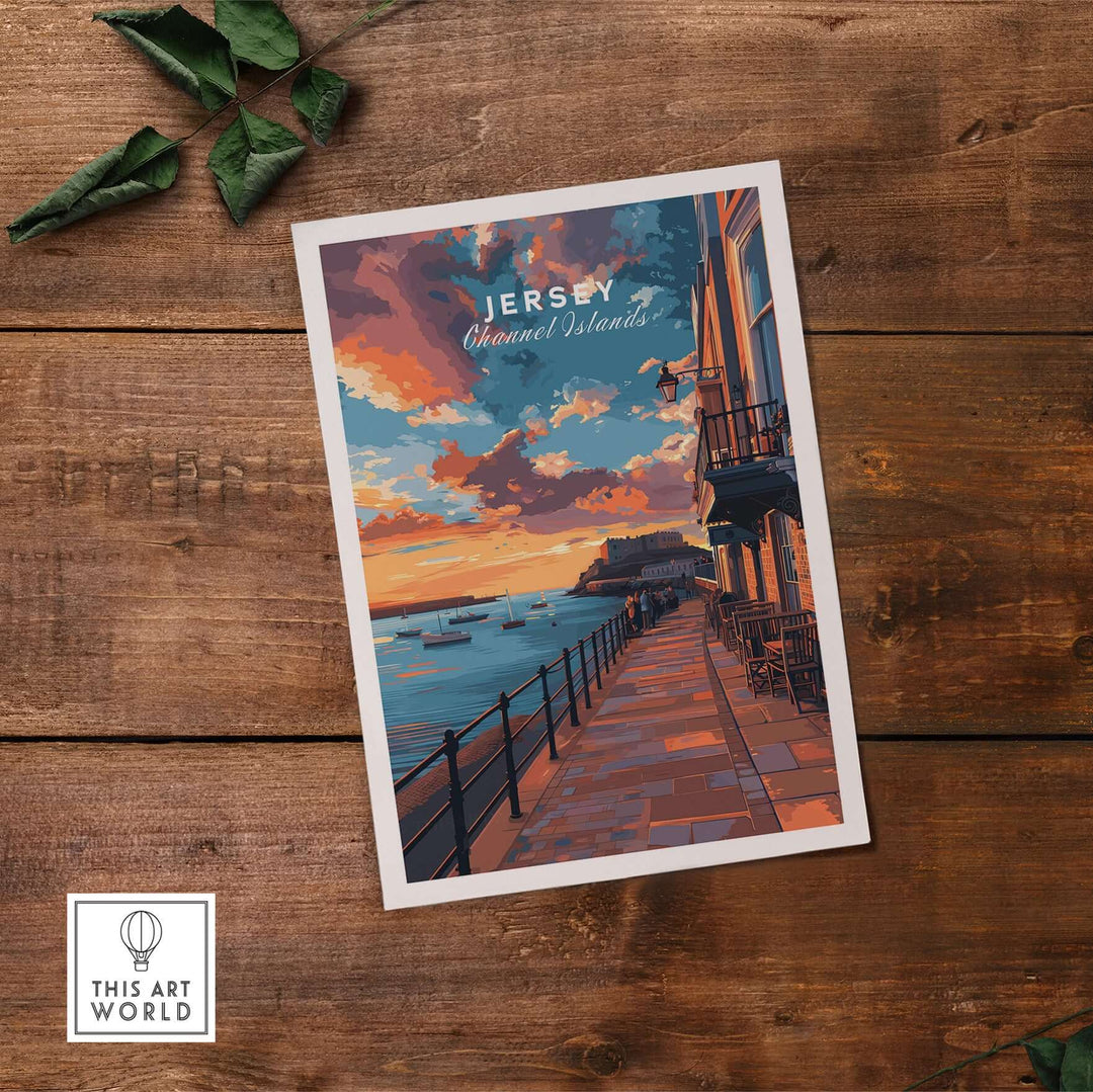 Jersey Poster - Elizabeth Castle Twilight Print showcasing a serene evening atmosphere with coastal views.