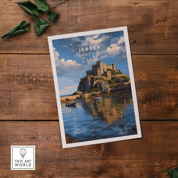 Jersey Gorey Castle Print | Channel Islands Travel Wall Decor showcases the historic Gorey Castle in a scenic coastal view.