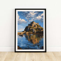 Jersey Gorey Castle Print | Channel Islands Travel Wall Decor showcasing the historic Gorey Castle against a scenic backdrop.