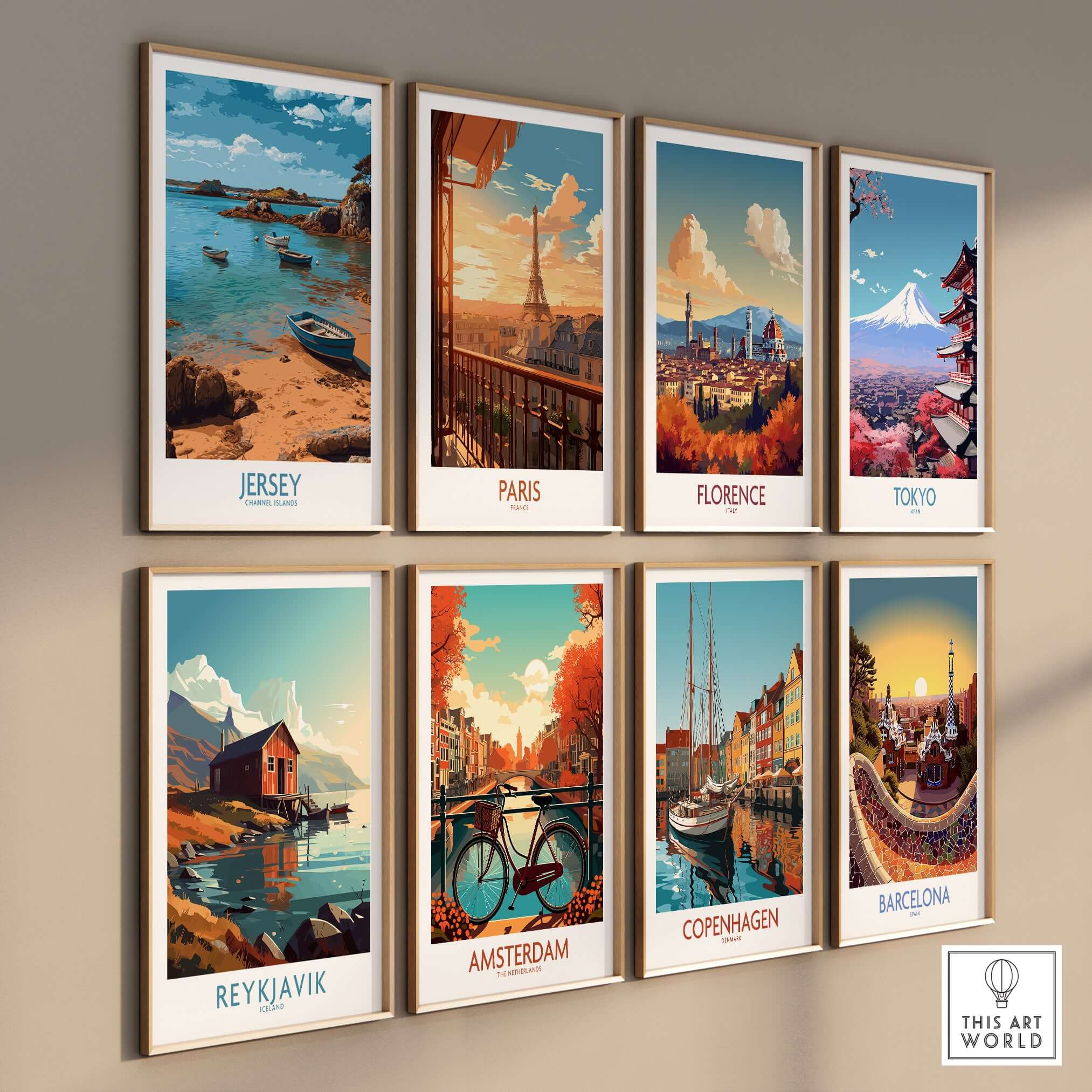 Jersey Island Print | Channel Islands Home Decor showcased among other scenic art prints on a stylish wall.