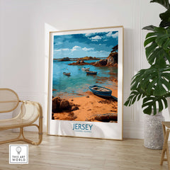 Jersey Island Print | Channel Islands Home Decor showcasing scenic boats and coastal beauty in an elegant setting.