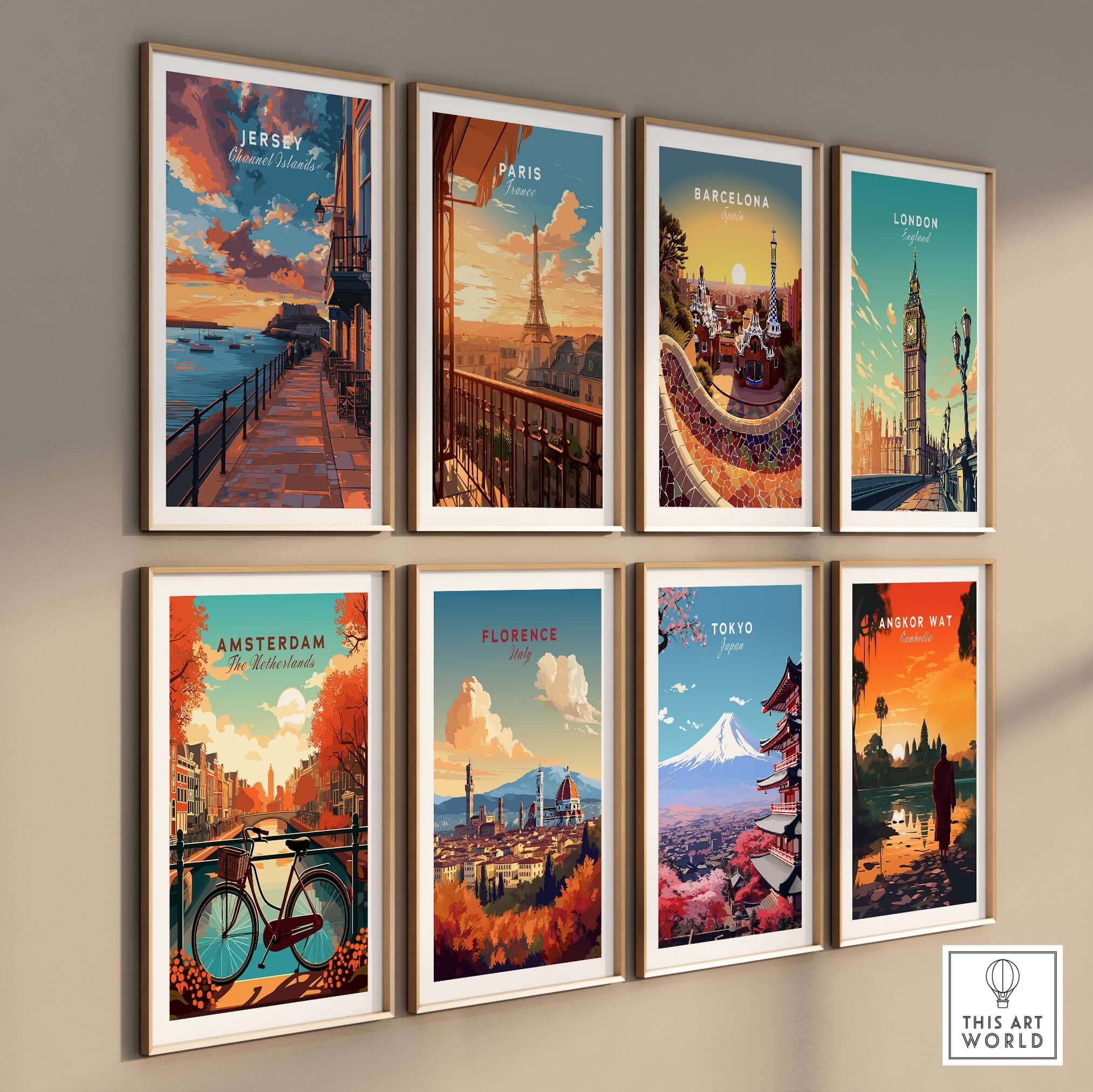 Jersey Poster - Elizabeth Castle Twilight Print collection featuring various city posters in stylish frames.