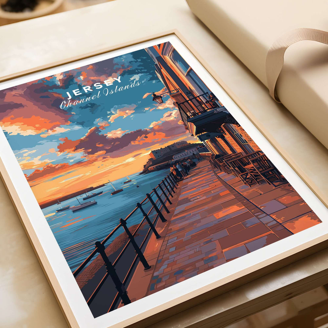Jersey Poster - Elizabeth Castle Twilight Print featuring a serene sunset over the Jersey coastline.