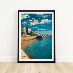Jersey Poster -  St Helier Town Marina Print | Seaside Wall Art displayed in a stylish frame, showcasing vibrant waterfront scenery.