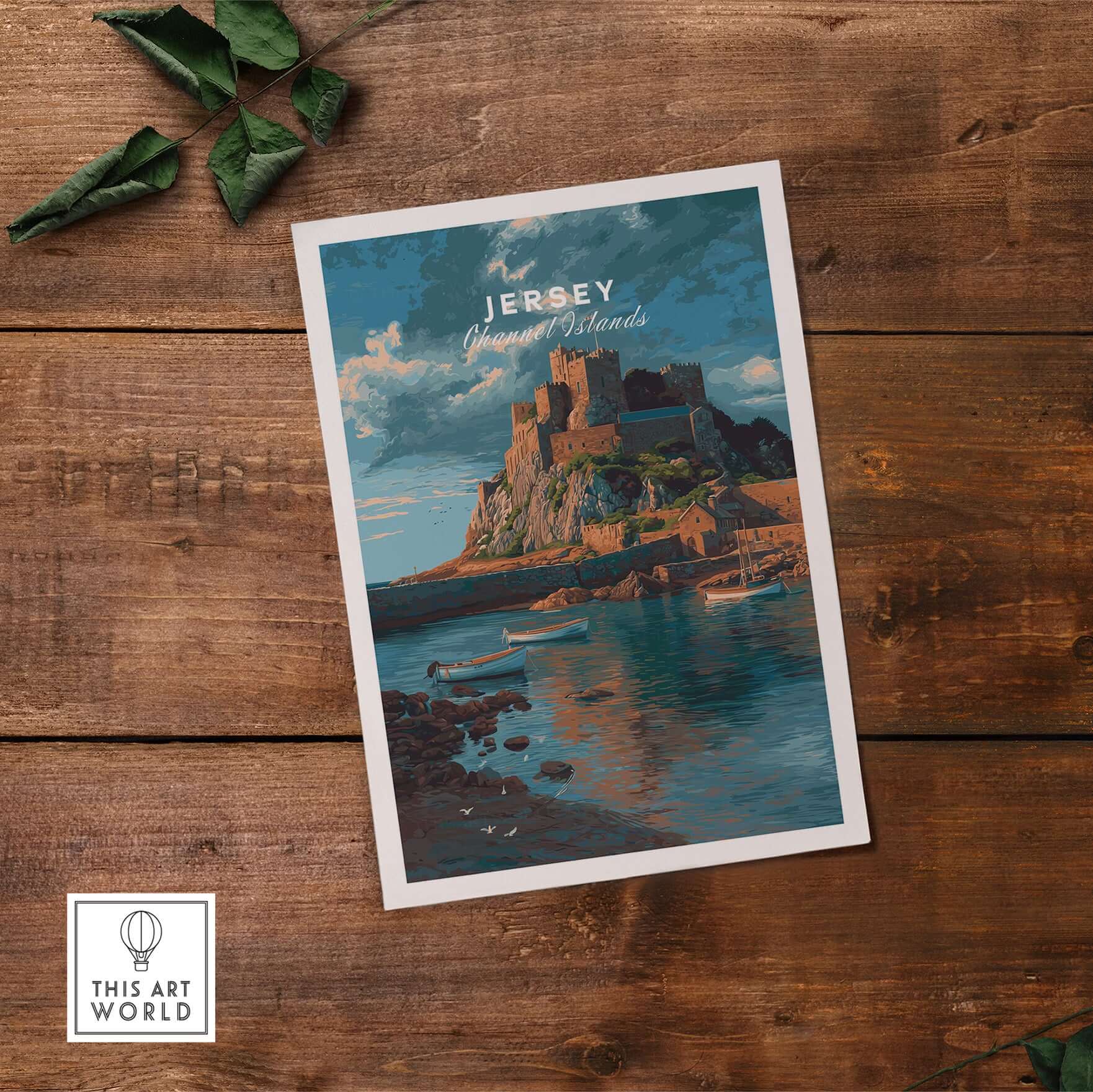 Jersey Print - Channel Islands Poster showcasing Mont Orgueil Castle and scenic coastline.