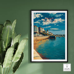Jersey Poster -  St Helier Town Marina Print | Seaside Wall Art featuring colorful boats and waterfront scenes.