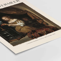 Johannes Vermeer A Woman Feeding Parrot - Dutch Golden Age Art Print Poster showcasing intricate details and vivid colors.