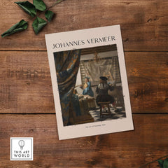 Johannes Vermeer The Art of Painting 1666 Allegory Dutch Masterpiece Art Print displayed in an artistic setting.
