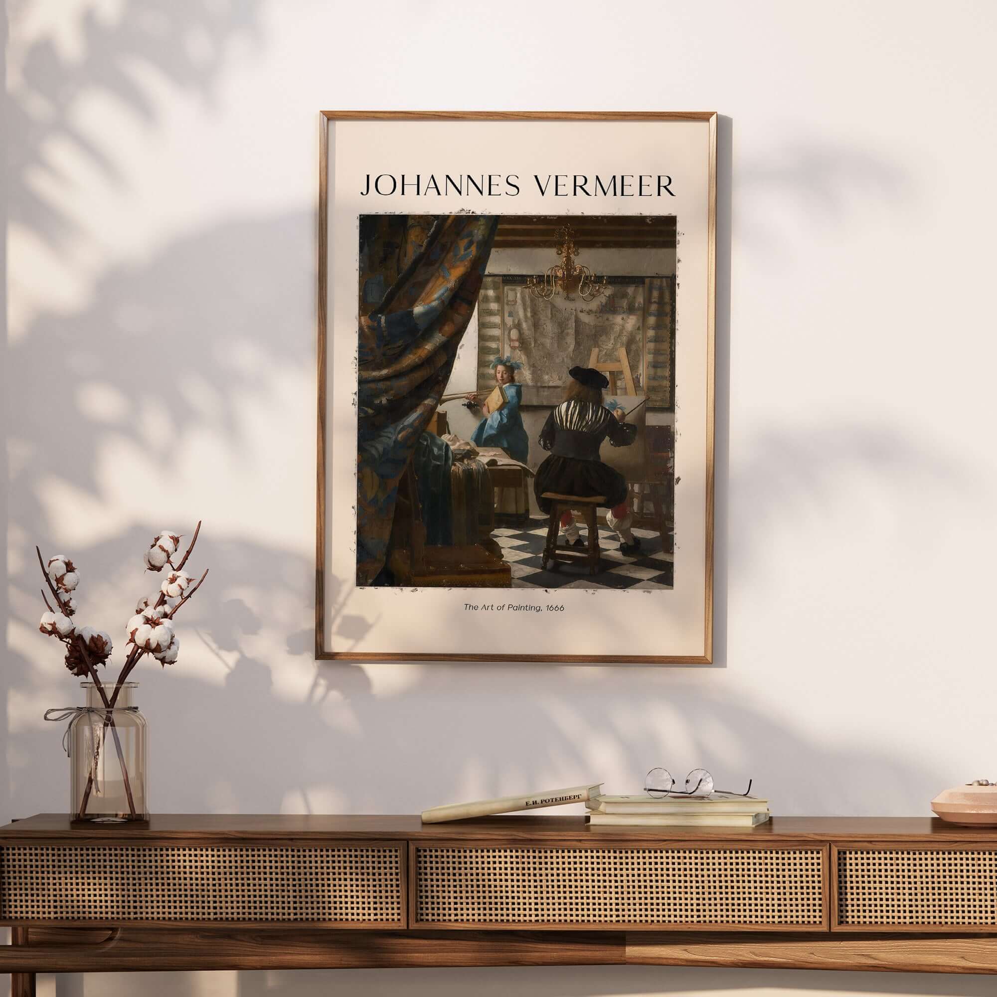 Johannes Vermeer The Art of Painting 1666 Allegory Dutch Masterpiece Art Print displayed in a stylish interior setting.