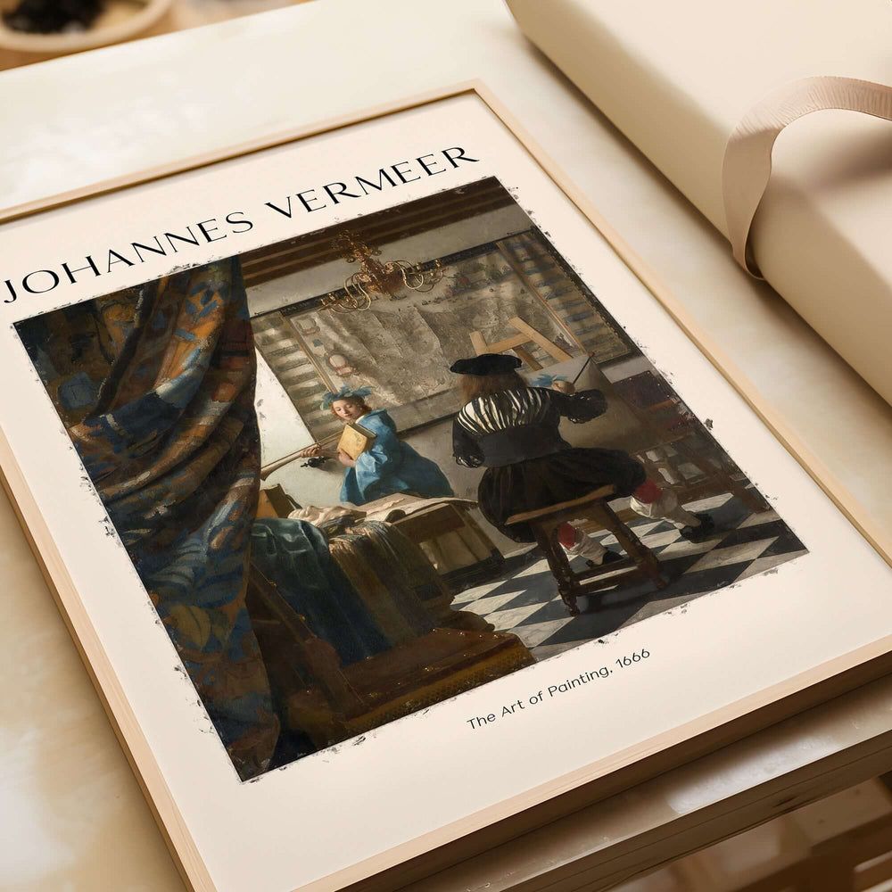 Johannes Vermeer The Art of Painting 1666 Allegory Dutch Masterpiece Art Print showcased in a stylish frame.