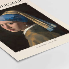 Johannes Vermeer Girl with a Pearl Earring 1665 Iconic Dutch Portrait Art Print display featuring a young woman in a blue turban.