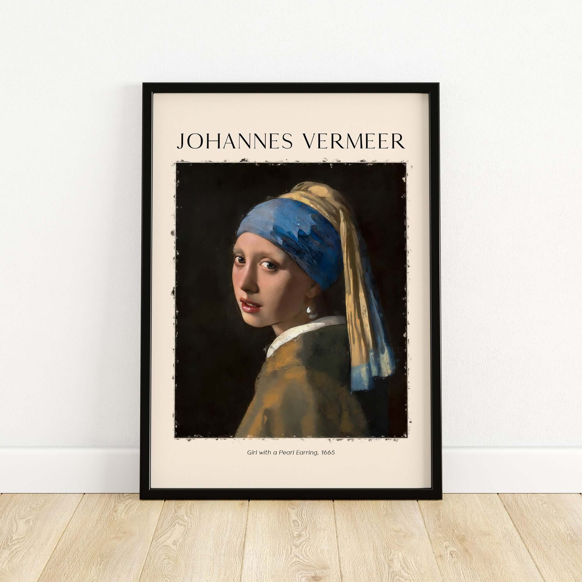 Johannes Vermeer Girl with a Pearl Earring 1665 Iconic Dutch Portrait Art Print framed art poster on wall.