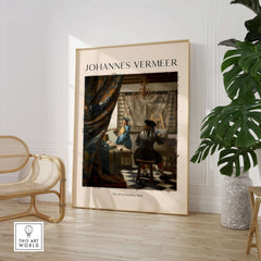 Johannes Vermeer The Art of Painting 1666 Allegory Dutch Masterpiece Art Print displayed in a modern interior setting.
