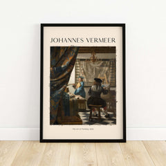 Johannes Vermeer The Art of Painting 1666 Allegory Dutch Masterpiece Art Print framed artwork on display in a bright room.