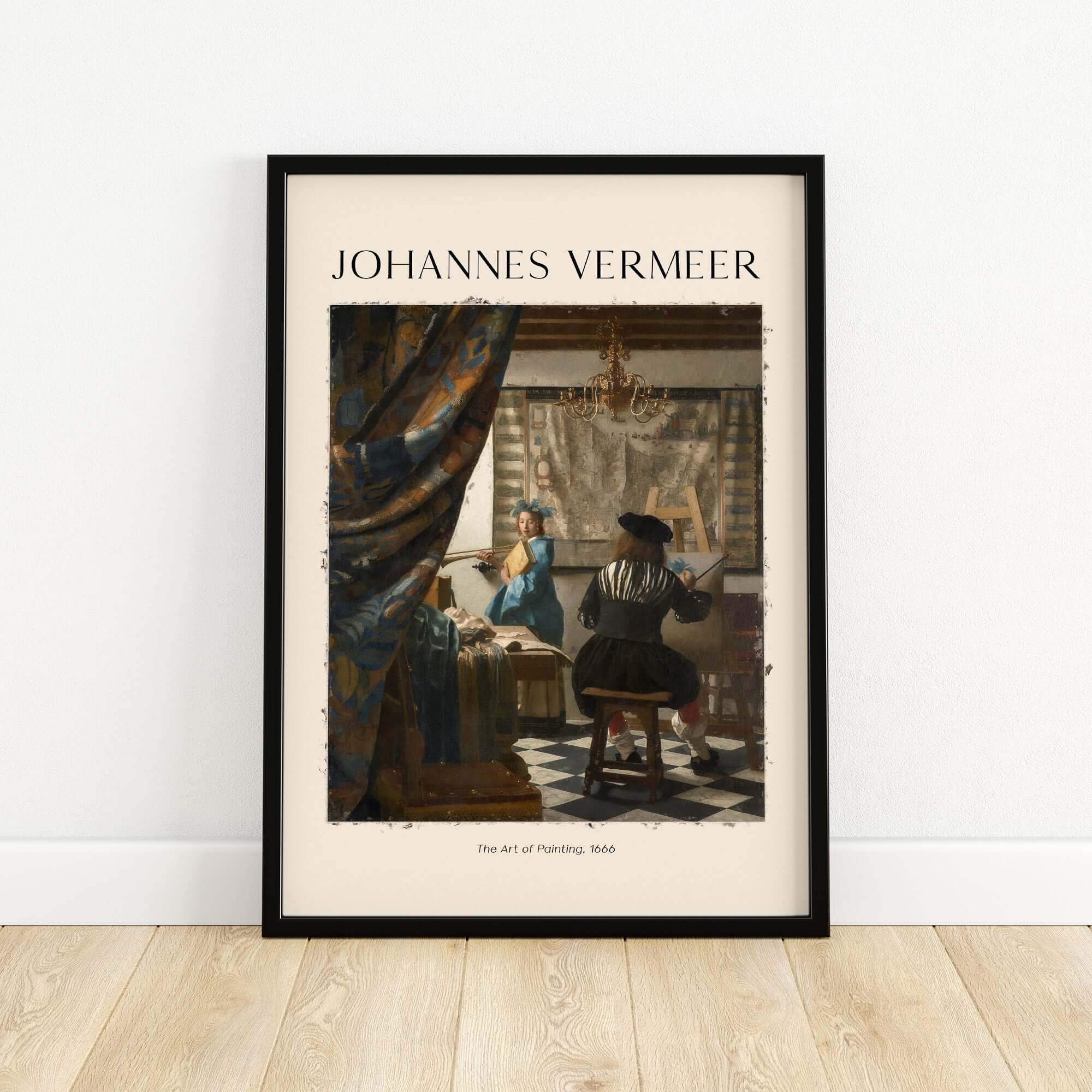 Johannes Vermeer The Art of Painting 1666 Allegory Dutch Masterpiece Art Print framed artwork on display in a bright room.