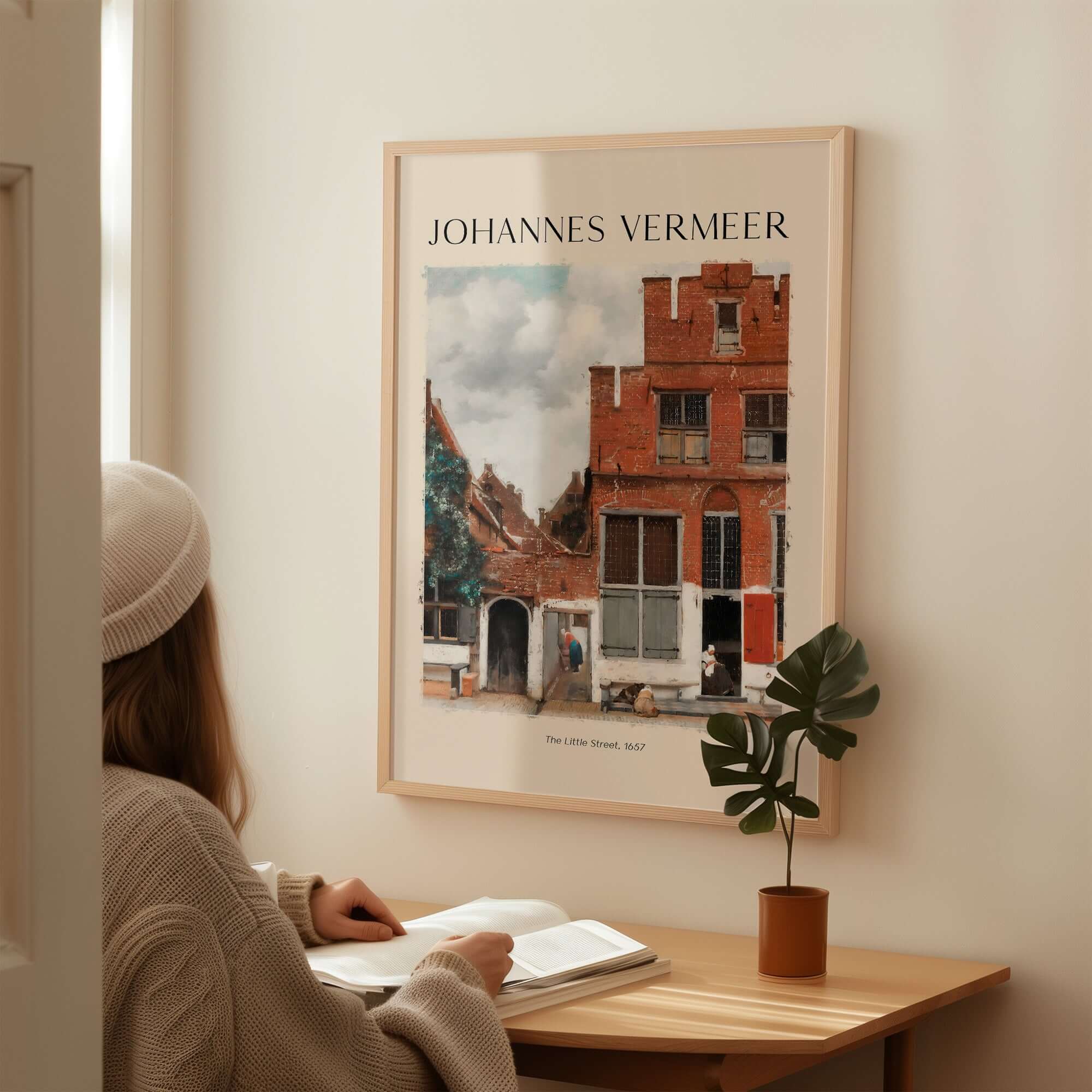 Johannes Vermeer The Little Street 1657 Delft Scene Dutch Golden Age Art Print displayed in a cozy room.