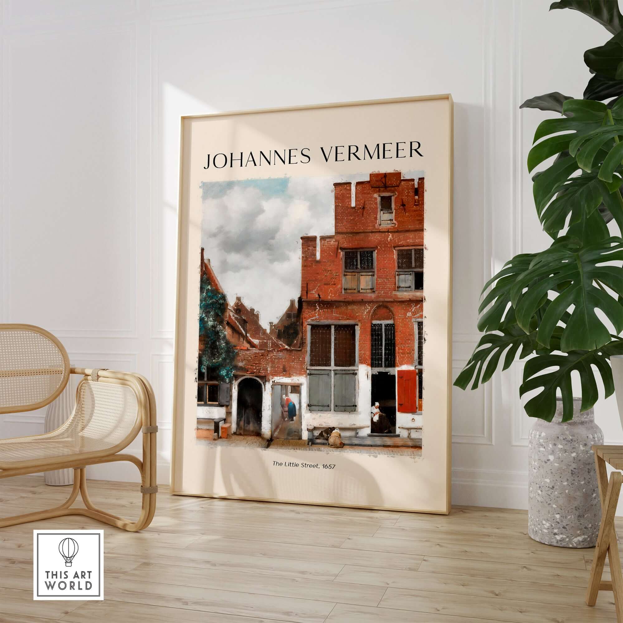 Johannes Vermeer The Little Street 1657 Delft Scene Dutch Golden Age Art Print displayed in a modern interior setting.