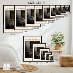 Johannes Vermeer Woman Holding a Balance 1662 Dutch Baroque Art Print Poster size guide with various frame sizes