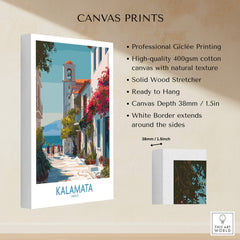 Kalamata Greece Canvas Print | Traditional Greek Village Scene Poster showcasing Giclée printing and high-quality canvas.