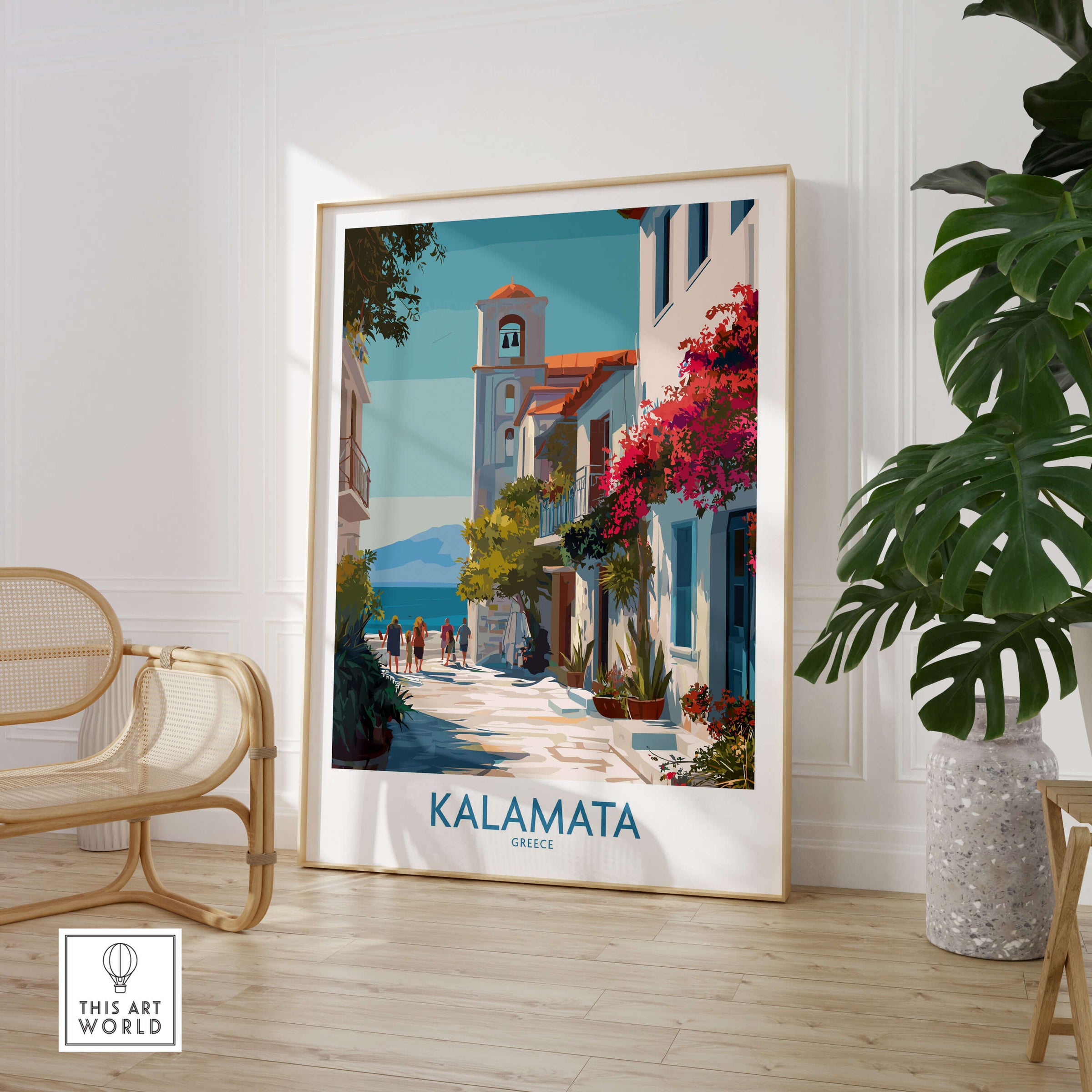 Kalamata Greece Canvas Print | Traditional Greek Village Scene Poster showcasing a vibrant village.