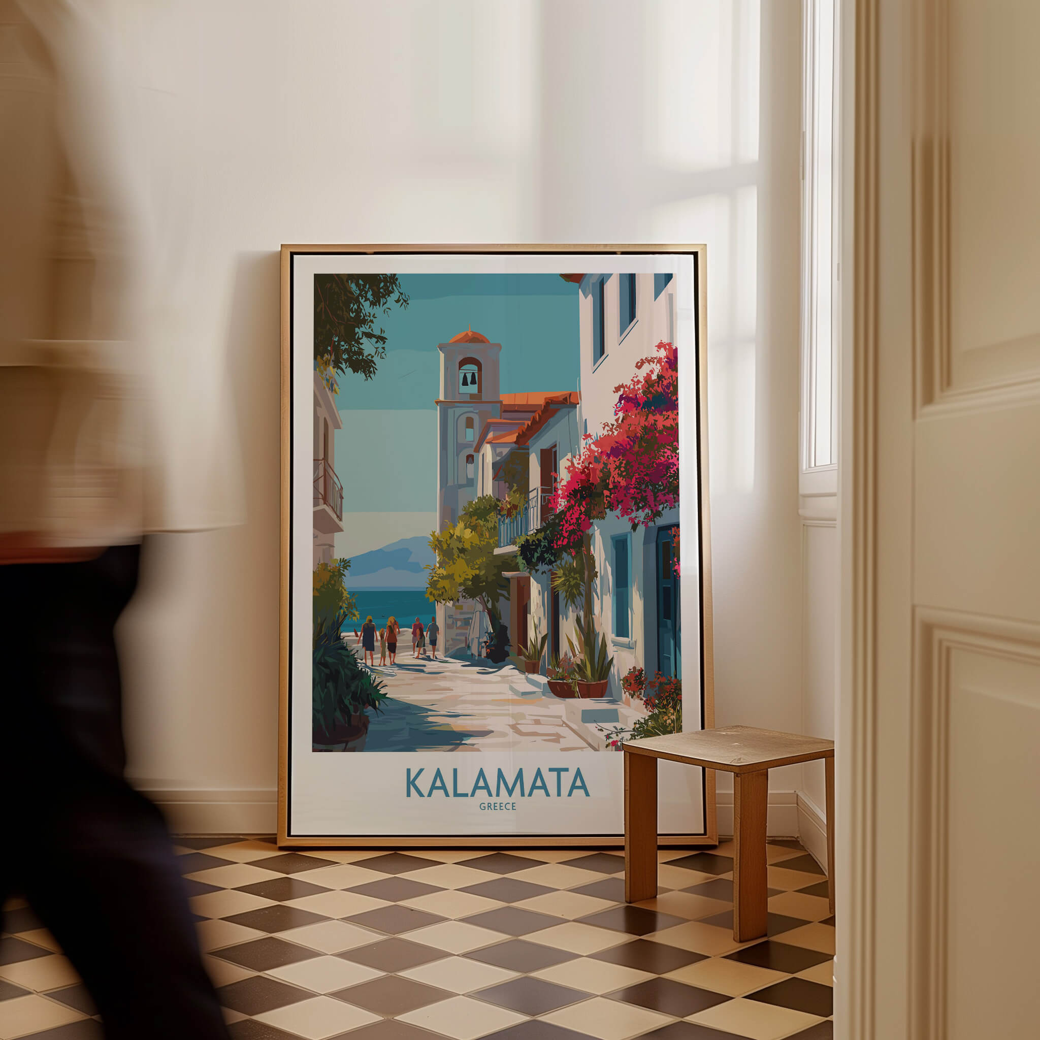 Kalamata Greece Canvas Print | Traditional Greek Village Scene Poster featuring vibrant streets and architecture.