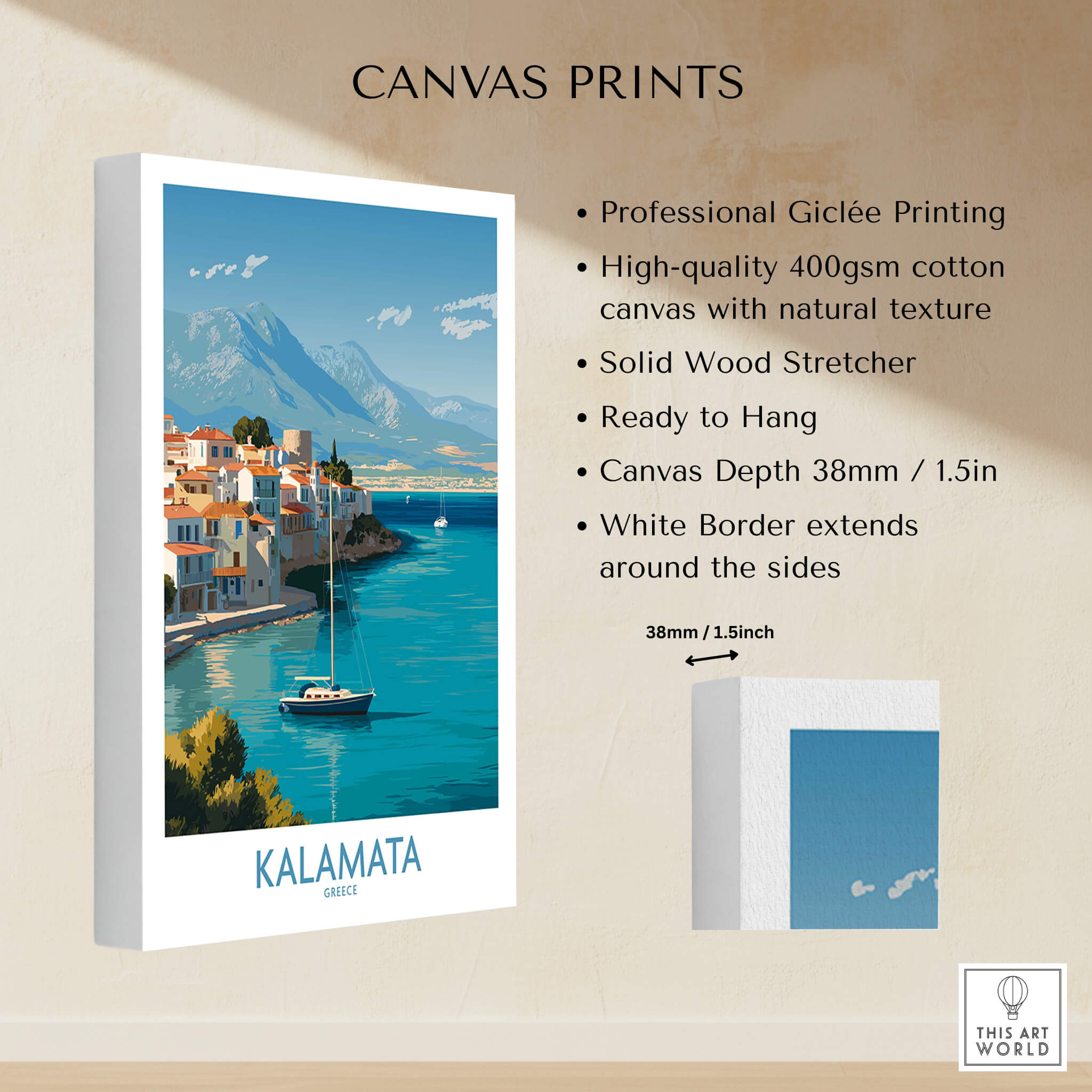 Kalamata Greece Poster | Scenic Bay & Sailing Scene Canvas Print showcasing Giclée art and quality materials.