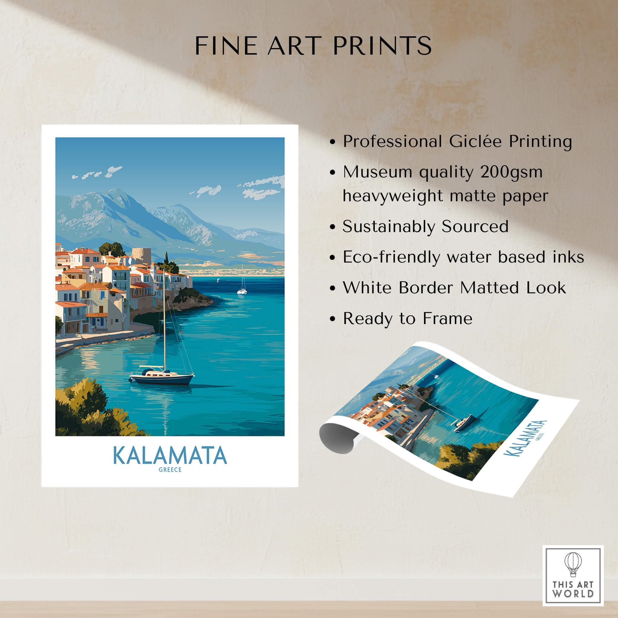 Kalamata Greece Poster | Scenic Bay & Sailing Scene Canvas Print showcasing professional quality fine art print.