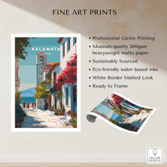 Kalamata Greece Travel Poster | Charming Street Wall Art Print showcasing professional giclée printing and a beautiful street scene.