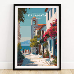 Kalamata Greece Travel Poster | Charming Street Wall Art Print showcasing vibrant architecture and beautiful streets.