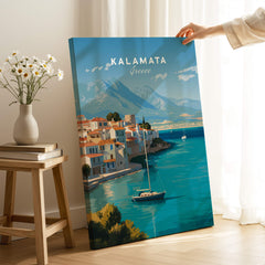 Kalamata Greece Wall Art Print | Harbor & Mountain Landscape Travel Poster featuring harbor and mountain scene.
