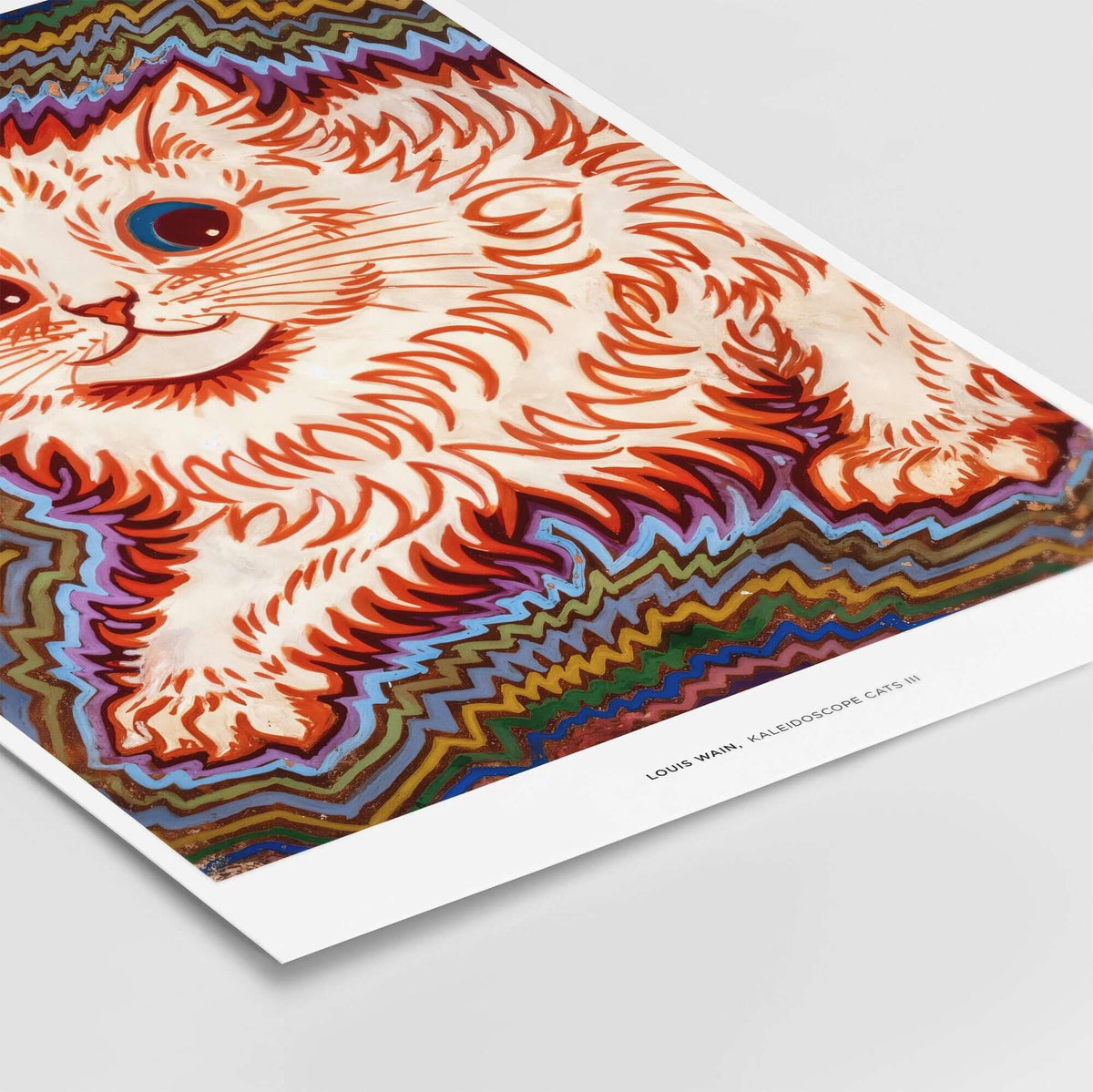 Kaleidoscope Cat Psychedelic Feline Poster Wall Art Louis Wain Exhibition Art Print featuring vibrant cat illustration.