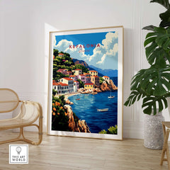 Kefalonia Art Print showcasing colorful Greek landscape with boats and houses in a coastal setting.