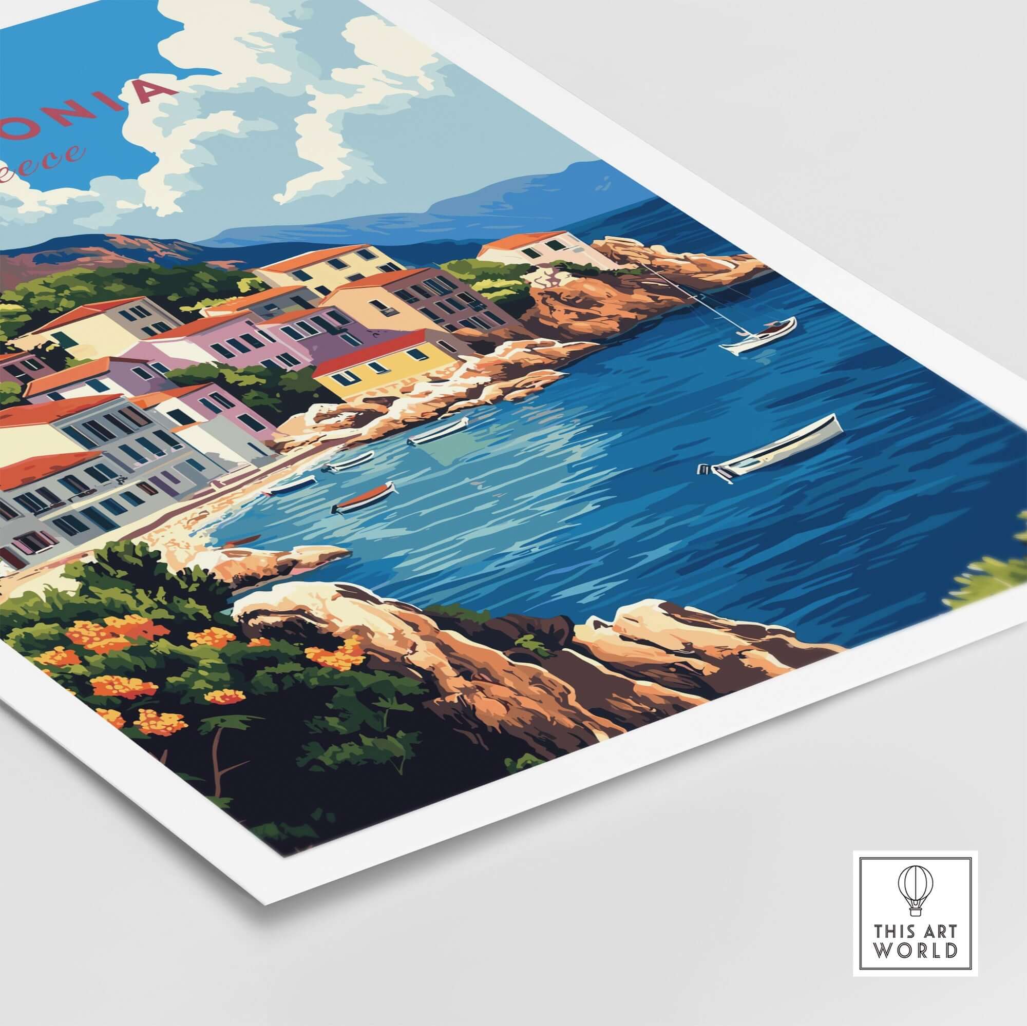 Kefalonia Art Print showcasing vibrant colors and stunning landscapes of the Greek island, perfect for home decor.
