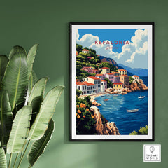 Kefalonia Art Print showcasing vibrant coastal scenery and colorful buildings on the Greek island.