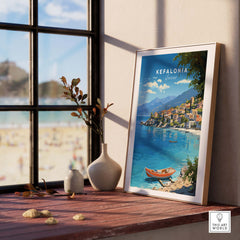 Kefalonia Greece Travel Print featuring vibrant scenery and charming villages, perfect for home decor.