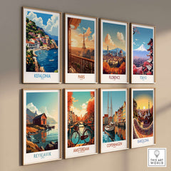 Kefalonia Art Print collection featuring stunning travel posters of various cities including Kefalonia.