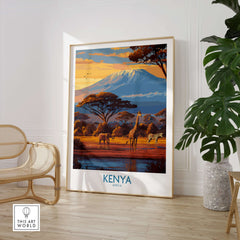 Kenya Safari Print - African Landscape Travel Decor featuring vibrant colors and wildlife in a stunning Kenyan landscape.