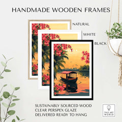 Kerala Print India in handmade wooden frames, showcasing vibrant colors and traditional art from Kerala, ready to hang.