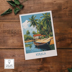 Kerala Travel Poster India featuring vibrant landscapes and traditional architecture.