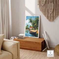 Kerala Travel Print India showcasing vibrant landscapes and culture in home decor setting