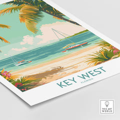 Key West Travel Print featuring vibrant beach scene and palm trees in Florida.
