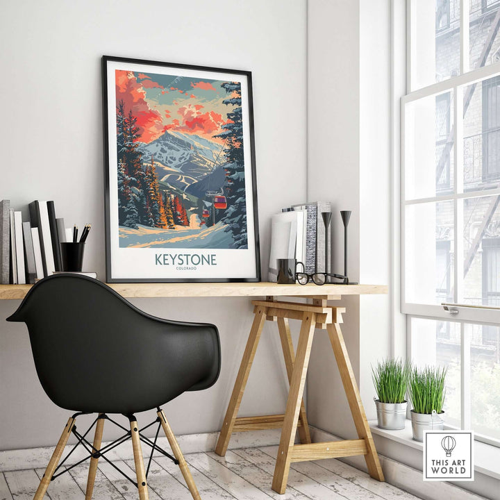 Keystone Poster of Colorado in scenic office setting with mountain artwork.