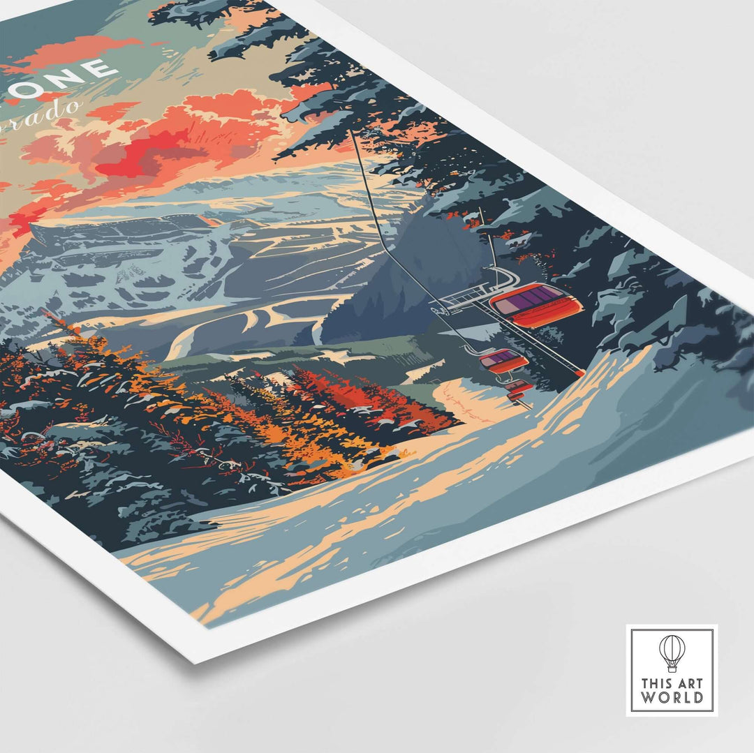 Vintage-inspired Keystone Colorado print featuring vibrant mountain scenery and ski lift.