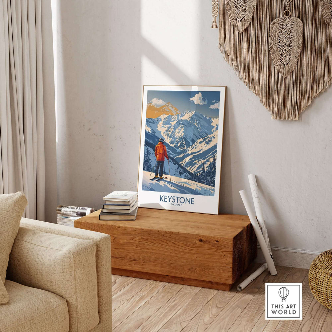 Keystone Ski Print showcasing snowy mountains, perfect for ski lovers and mountain decor in a cozy setting.